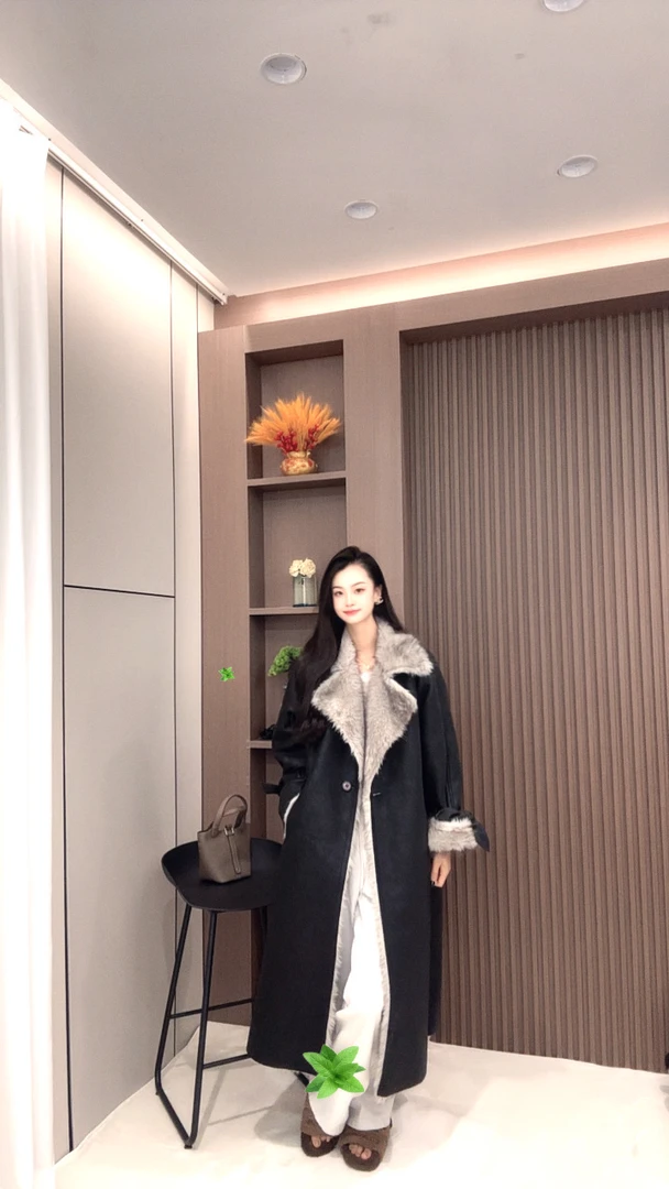 《xinyufushi88-105》宽松型冬季长款毛毛外套