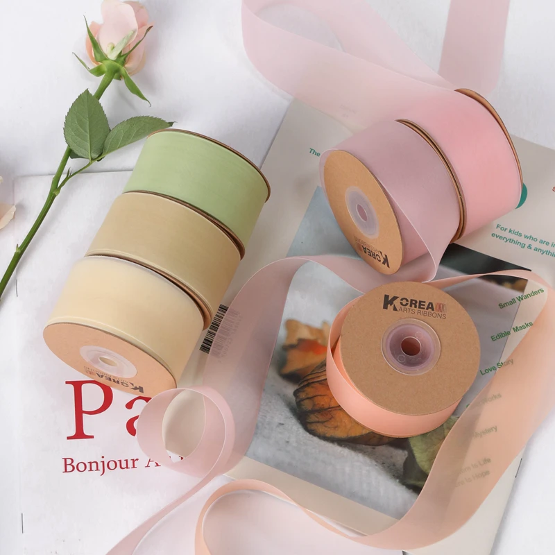 4CM滑面斜纹水晶密纱织带DIY蝴蝶结发饰烘焙礼盒花束包装装饰丝带