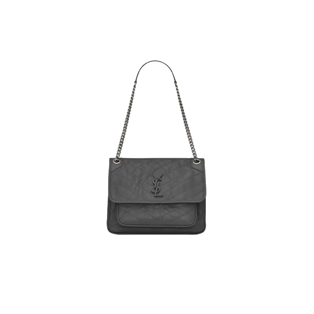99新 YSL/圣罗兰 壹所奢品/中号NIKI灰色斜跨单肩腋下包