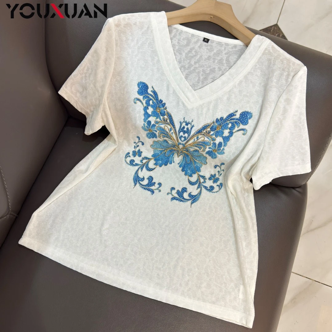 夏季新品女士短袖休闲T恤上衣女装时尚V领小衫卫衣89298