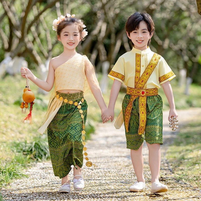 儿童傣族少数民族服装男女童夏装泰国西双版纳泼水节舞蹈服演出服