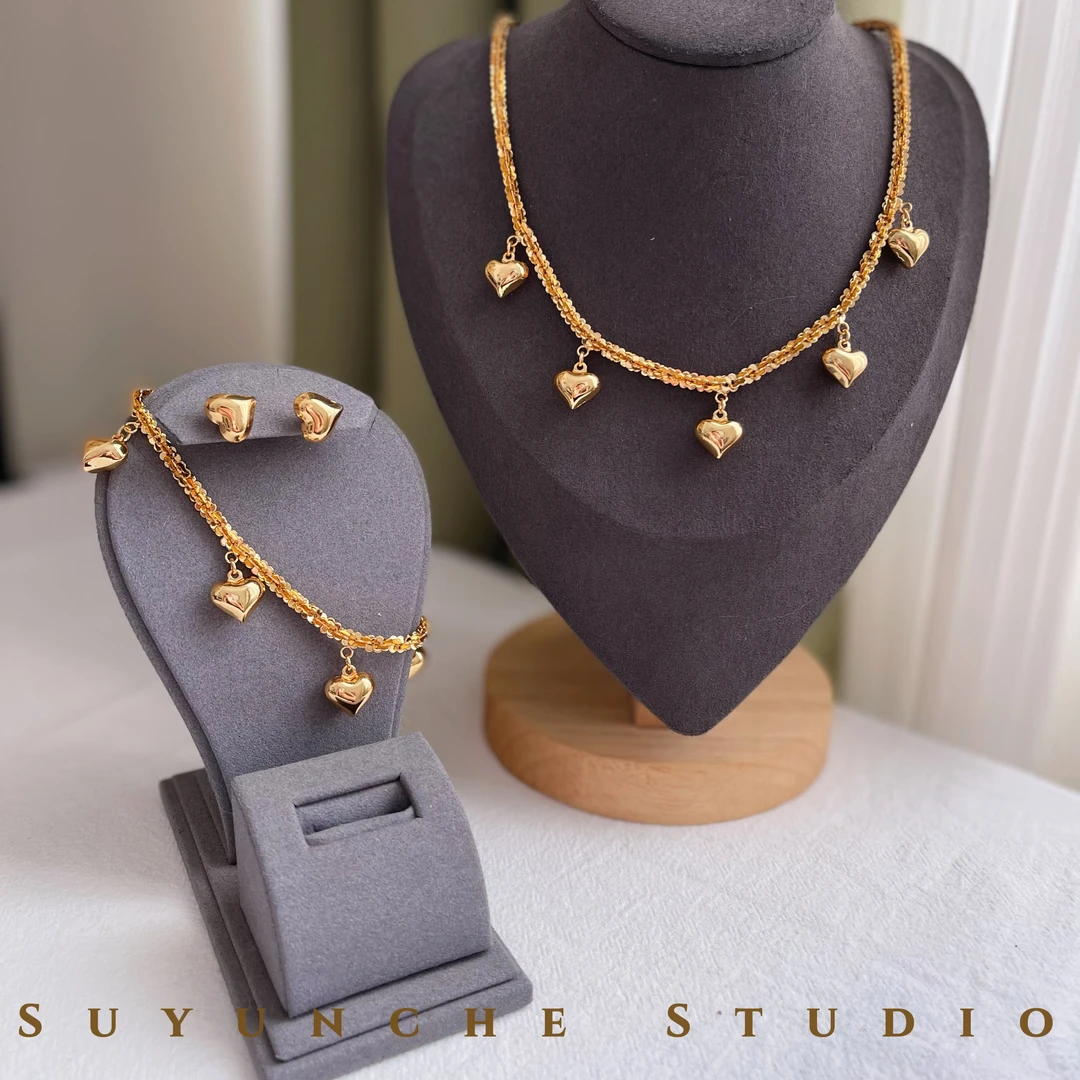 铜合金项链 Suyunche2364时尚精致爱心流苏吊坠三件套