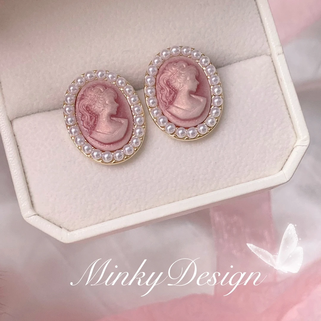 铜合金树脂耳饰 「巷子里少女」法式耳夹无耳洞耳环女复古气质耳饰