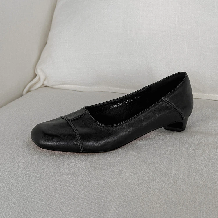 里外纯皮～头层牛皮2.5cm复古低跟舒适百搭软底一脚蹬浅口单鞋粗跟