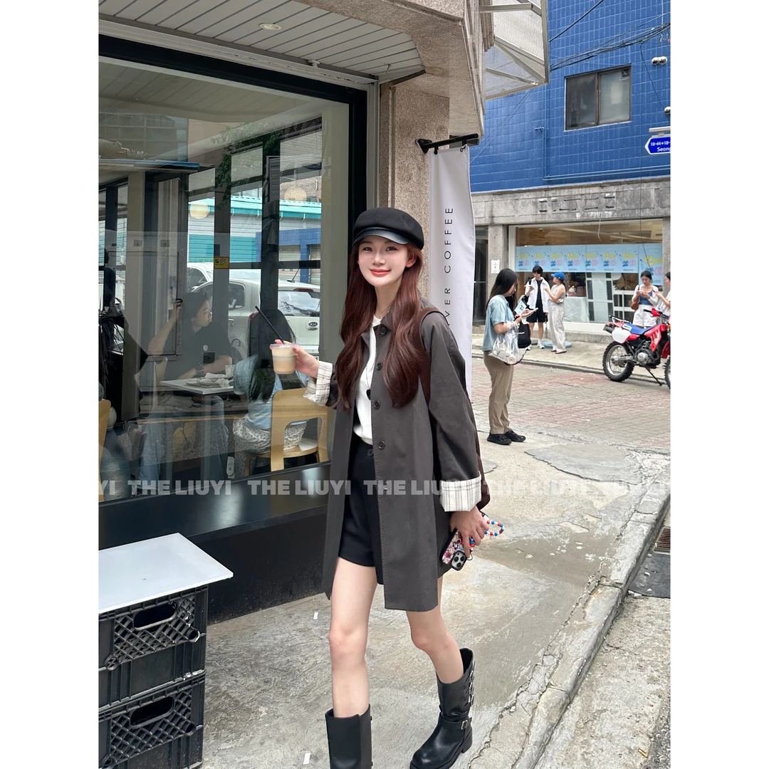 【LIUYI】韩系早秋高级感英伦风中长款风衣外套58191
