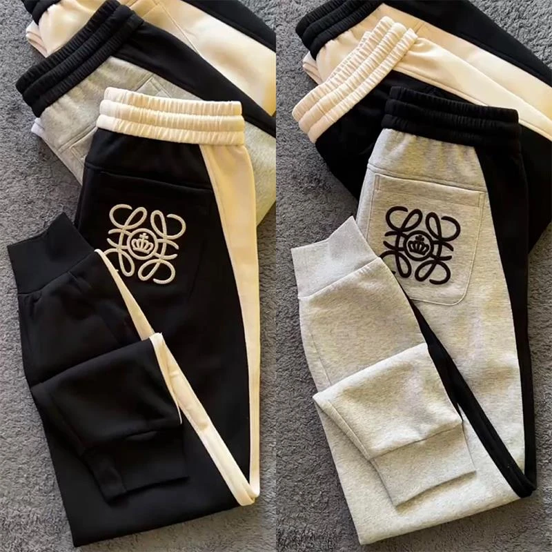 休闲裤男士2025秋冬高档拼接撞色针织卫裤百搭潮流刺绣束脚运动裤