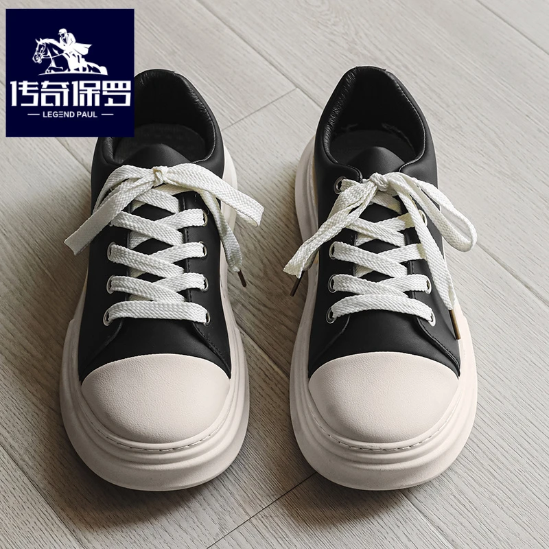 传奇保罗正版男鞋冬季防水防滑运动低帮板鞋男黑色厚底潮牌休闲鞋