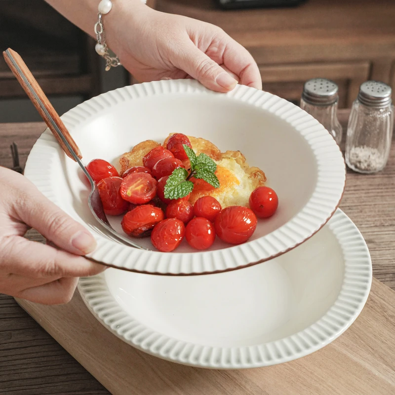 【瑕疵】草帽盘子高级感陶瓷深盘装菜8.5寸家用釉下彩西餐意面汤盘