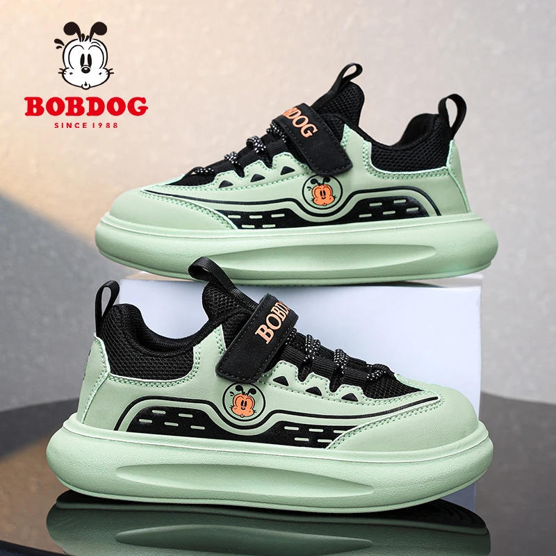 巴布豆童鞋男童运动鞋春秋季透气网面儿童跑步鞋子皮面软底中大童