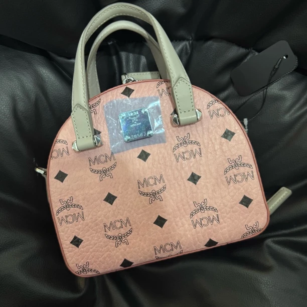 99新 MCM 大麦中古/mcm粉色贝壳包/斜挎包