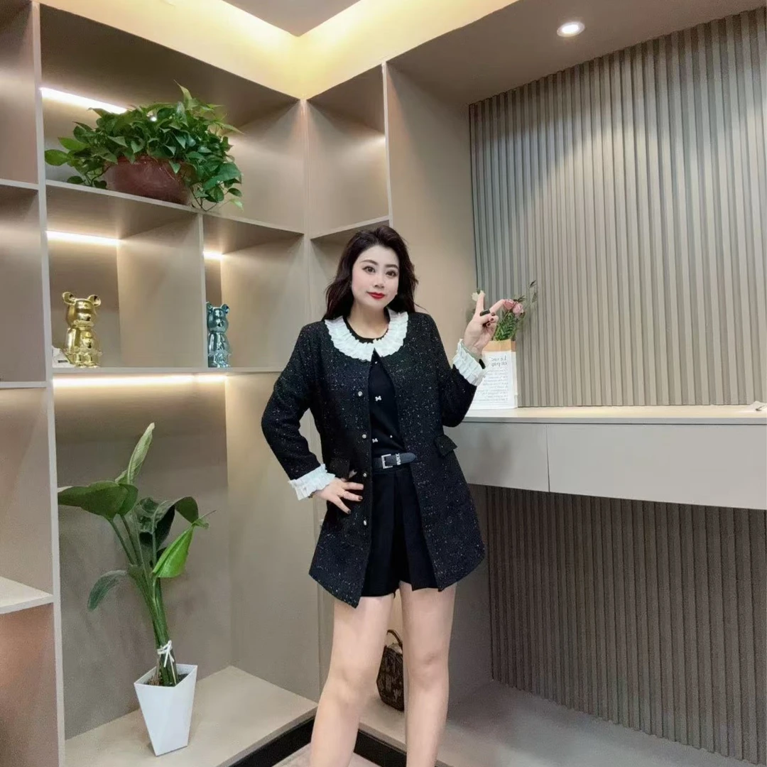 早春洋气外套-鸿 9601名媛风珠珠边潮流加棉百搭胖MM大码女装新款