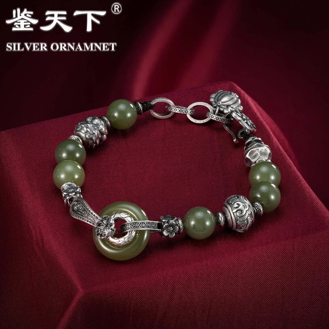 复古和田玉串珠甜甜圈如意夹扣手链06200583