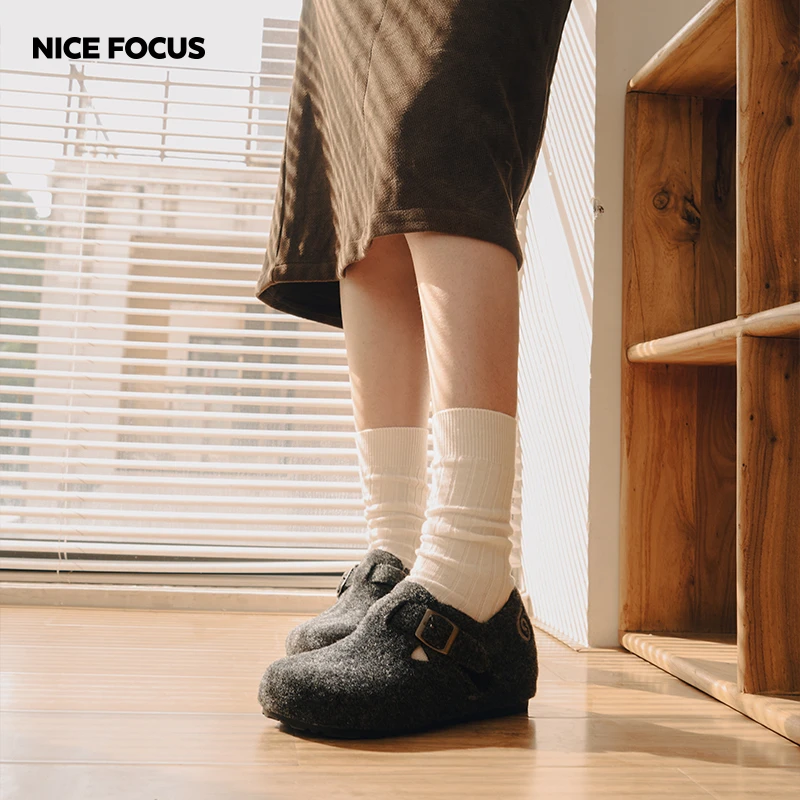 【15天预售】NICE FOCUS 羊毛5厘米增高加绒防滑一脚蹬毛毛勃肯鞋
