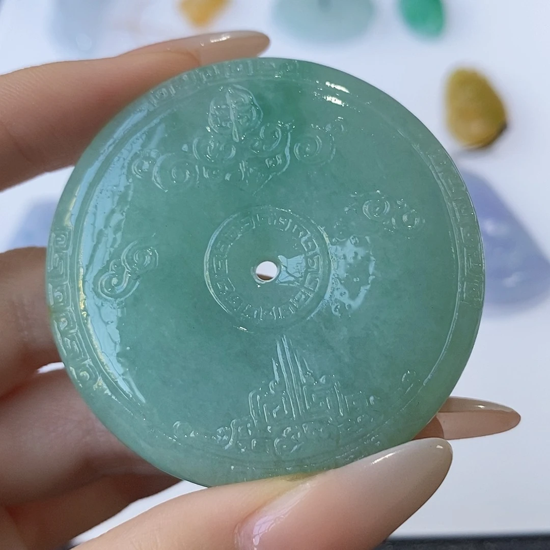 未镶嵌定制翡翠绿仿古平安扣