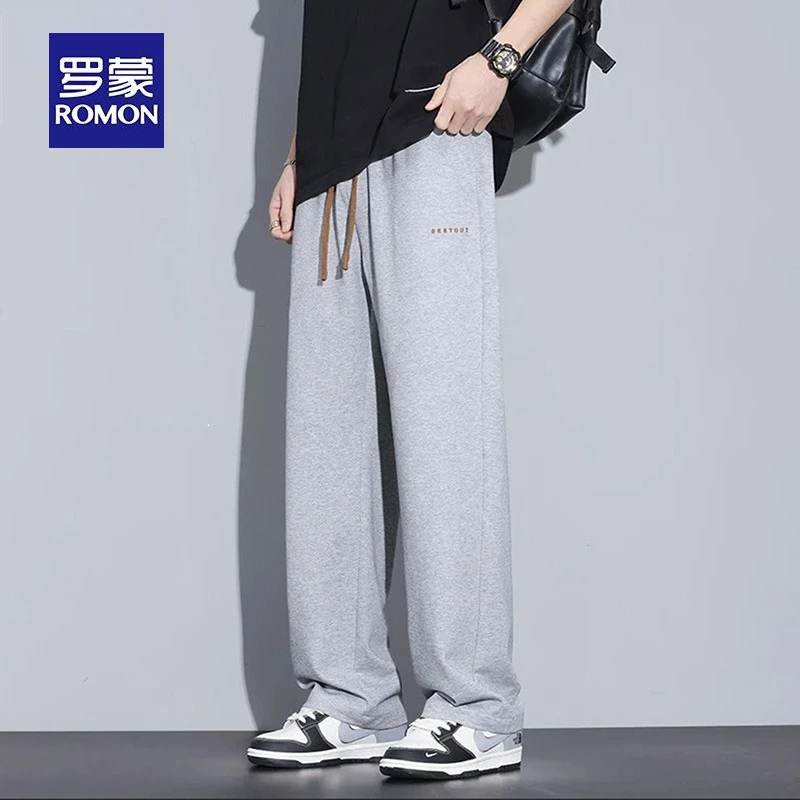罗蒙男装夏季潮牌休闲裤男士直筒宽松2025新款百搭工装休闲长裤子