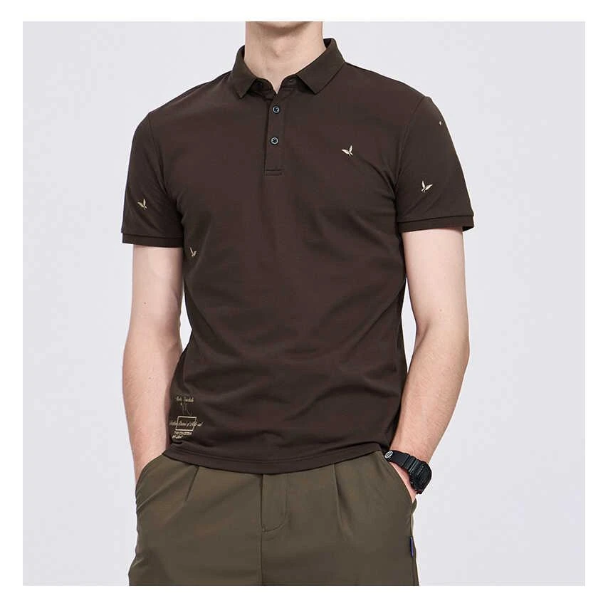 马刺绣翻领Polo衫男夏季新款短袖潮流男生休闲t恤透气男士上衣