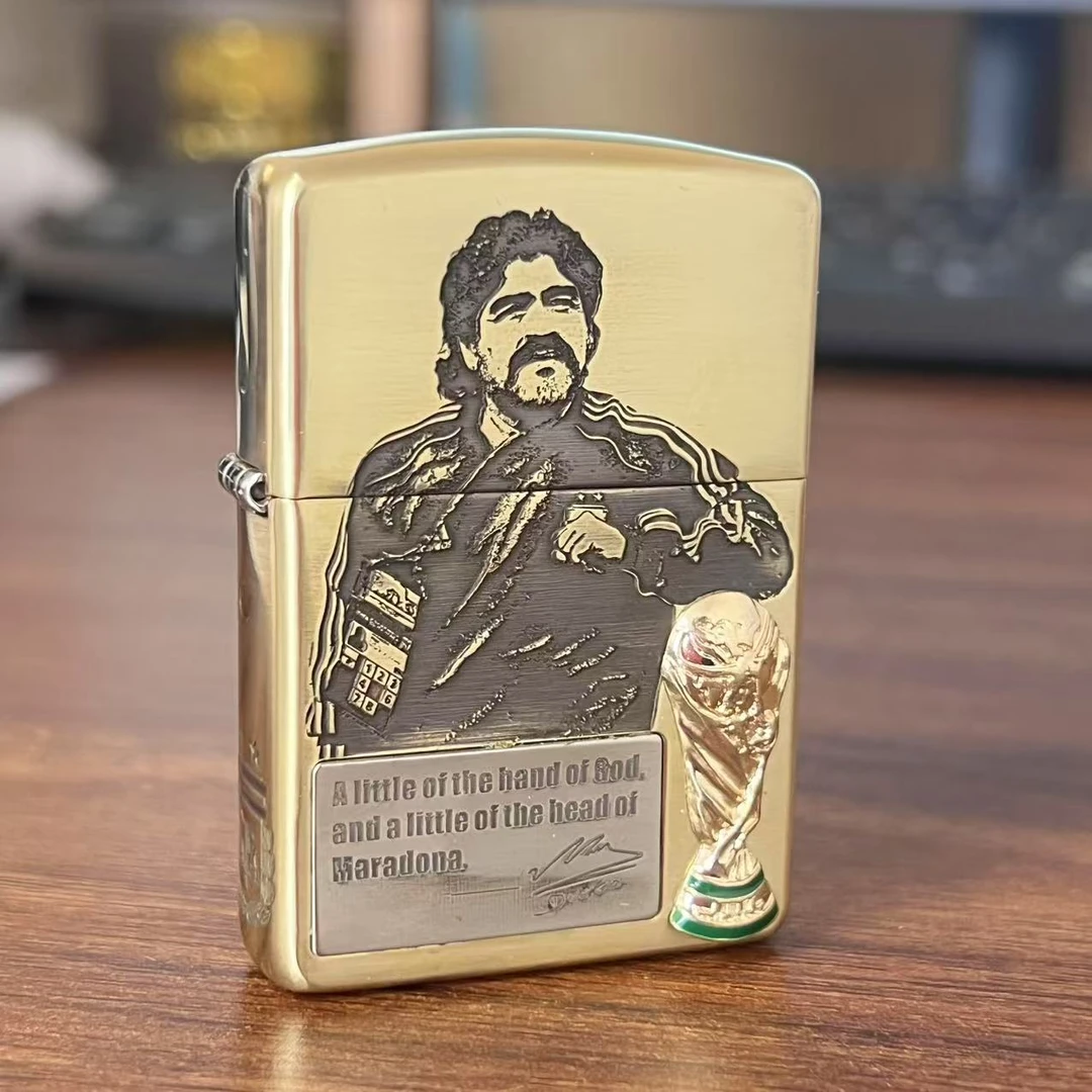 ZIPPO打火机【马拉多纳】黄铜盔甲原装正品煤油防风男士生日礼DYJ1