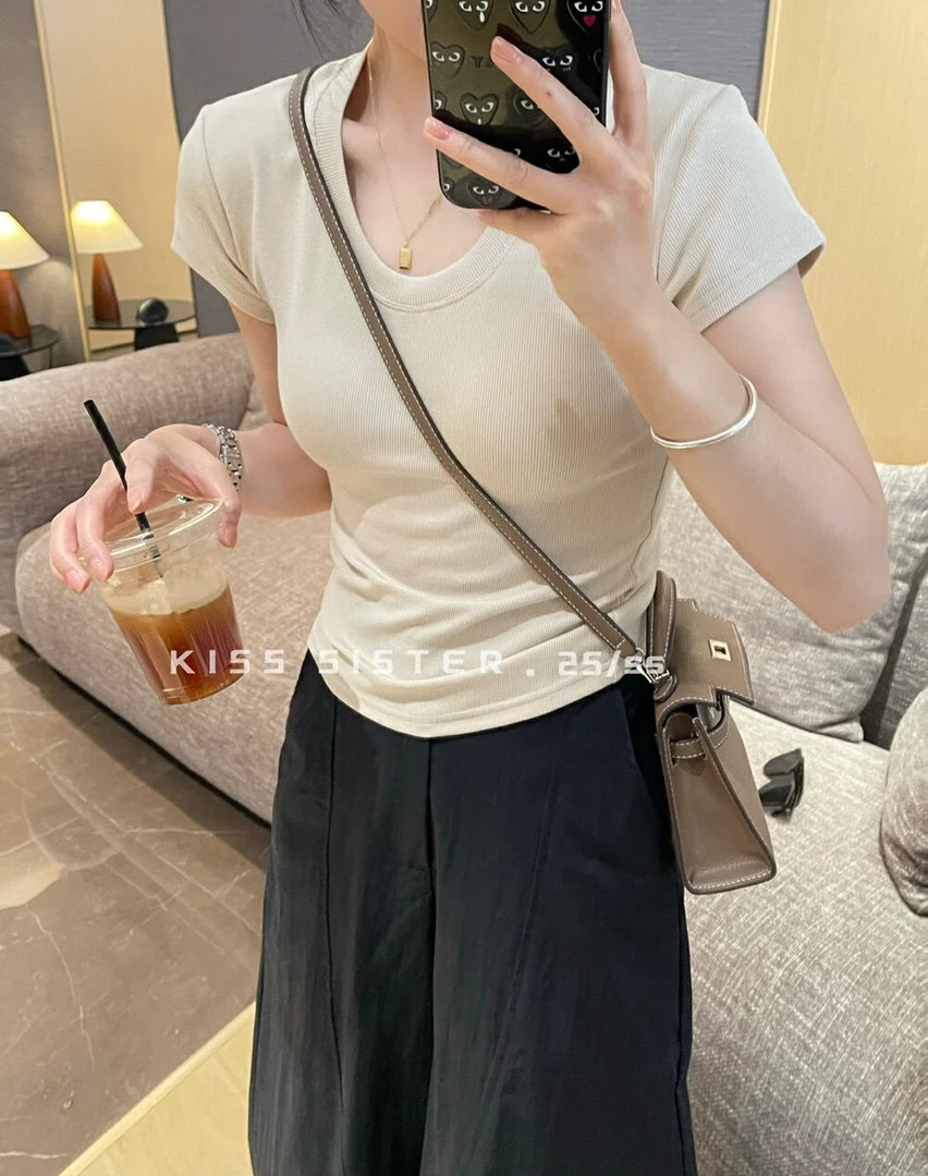 【发现美女装】夏上新韩版百搭糖果色高弹力舒适纯色圆领短袖T恤