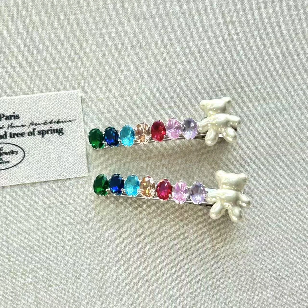 韩国博主同款时髦彩虹色多巴胺小熊发夹边夹