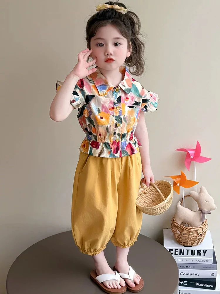 女童夏季港风套装2025新款洋气中小童碎花炸街两件套宝宝休闲衣服