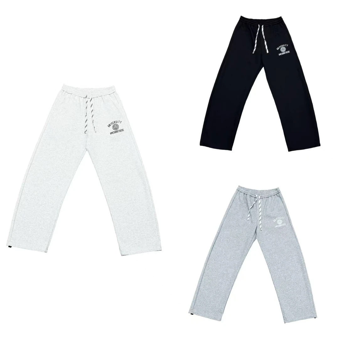 [XJ黑白灰三色简约抽绳印百搭出街时尚儿童弯刀直筒裤(春日满满