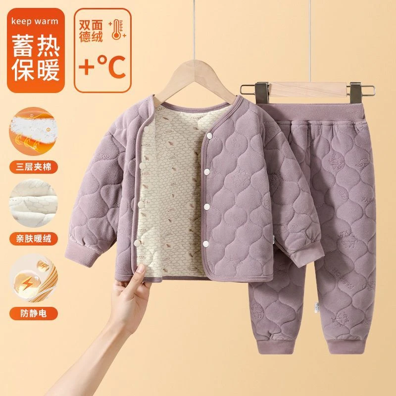 男女童加绒外套裤子校服神器两件套装秋衣秋裤新款保暖夹棉内搭