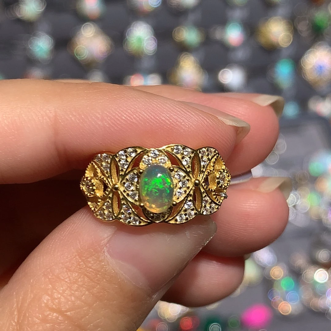 欧泊银S925镶嵌欧泊戒指y