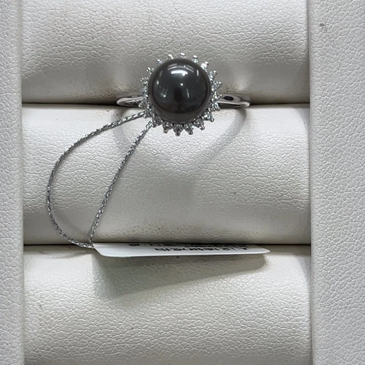 海水珍珠戒圈银S925镶嵌8-9mm 16号