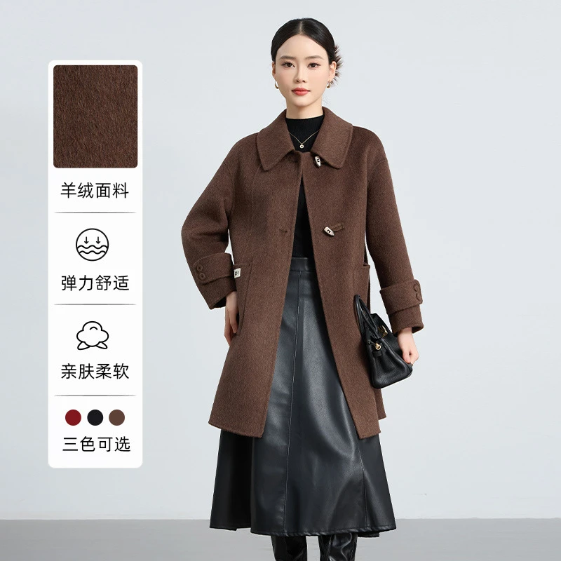 新款翻领双面羊绒大衣小香风外套25年秋冬韩版淑女大气羊毛大衣女