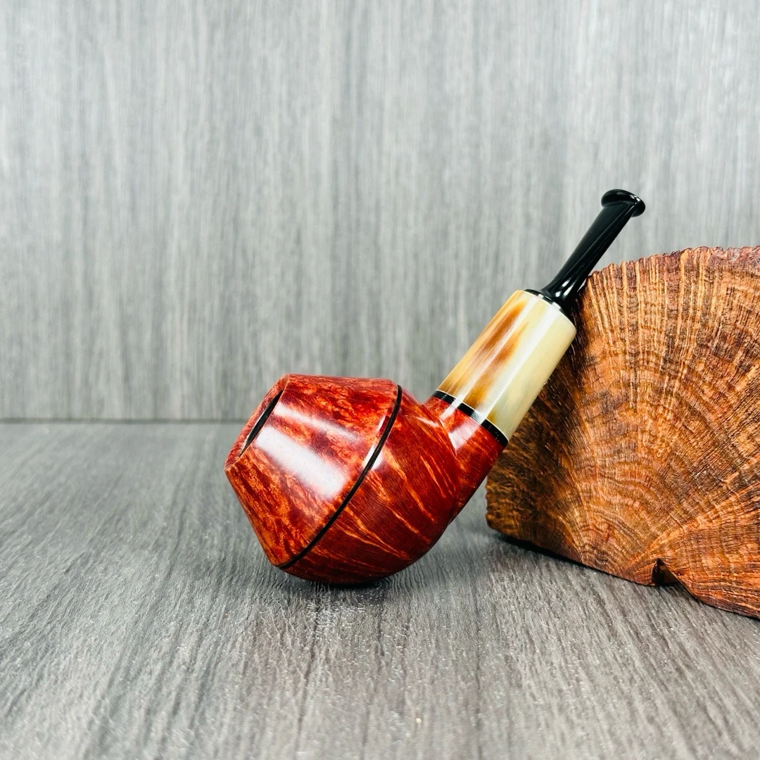 意大利维塔莱手工石楠木烟斗牛角光面牛头直斗