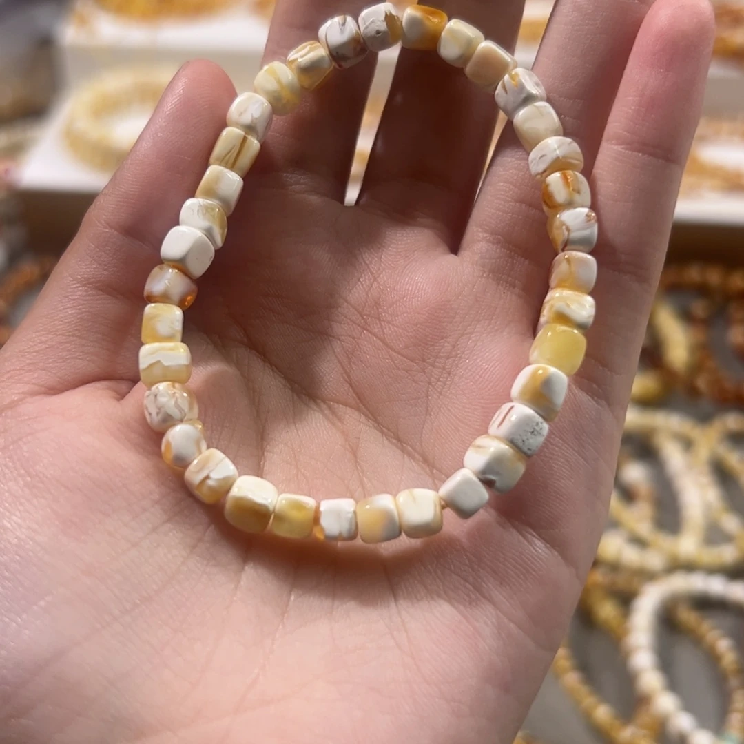 琥珀未镶嵌手链方糖手串