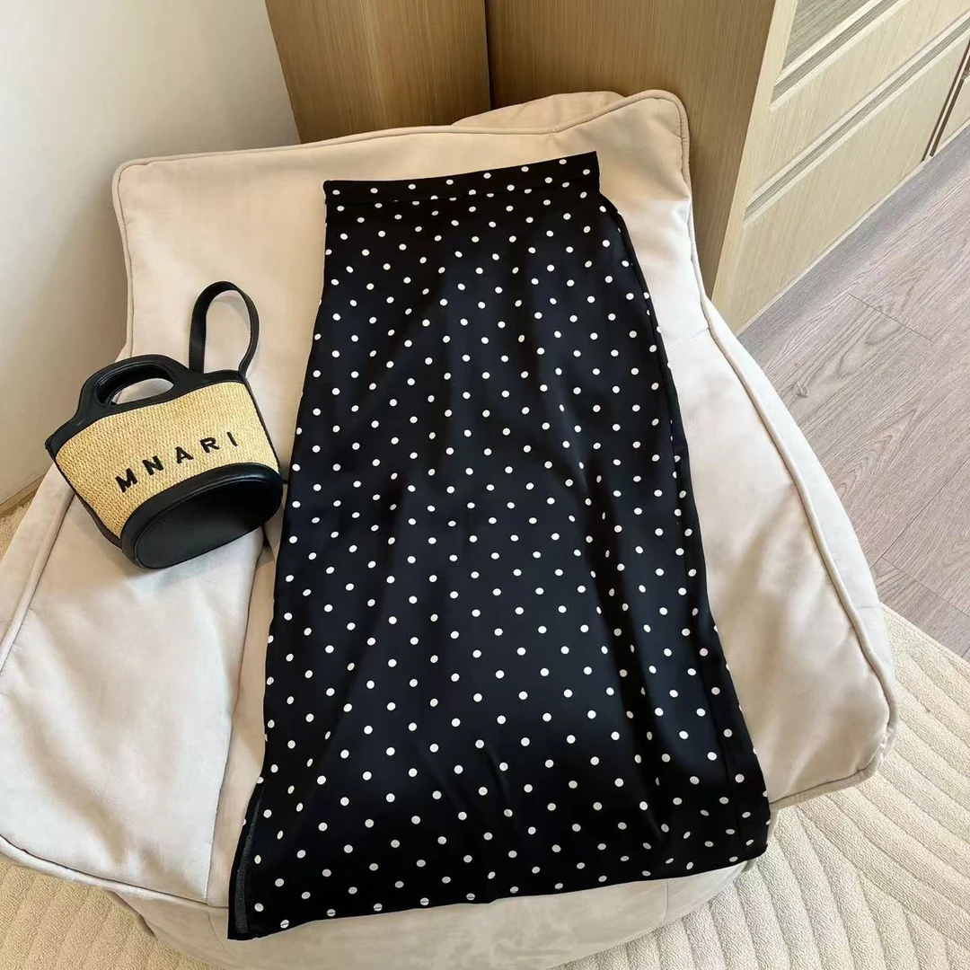 Barbie Jingni夏季波点印花百搭A字显瘦半身裙高腰时尚9505