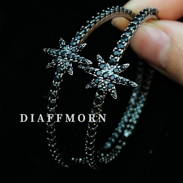 铜合金合成锆石耳饰 DFM《黑色星芒》小众设计轻奢高级感满钻耳圈