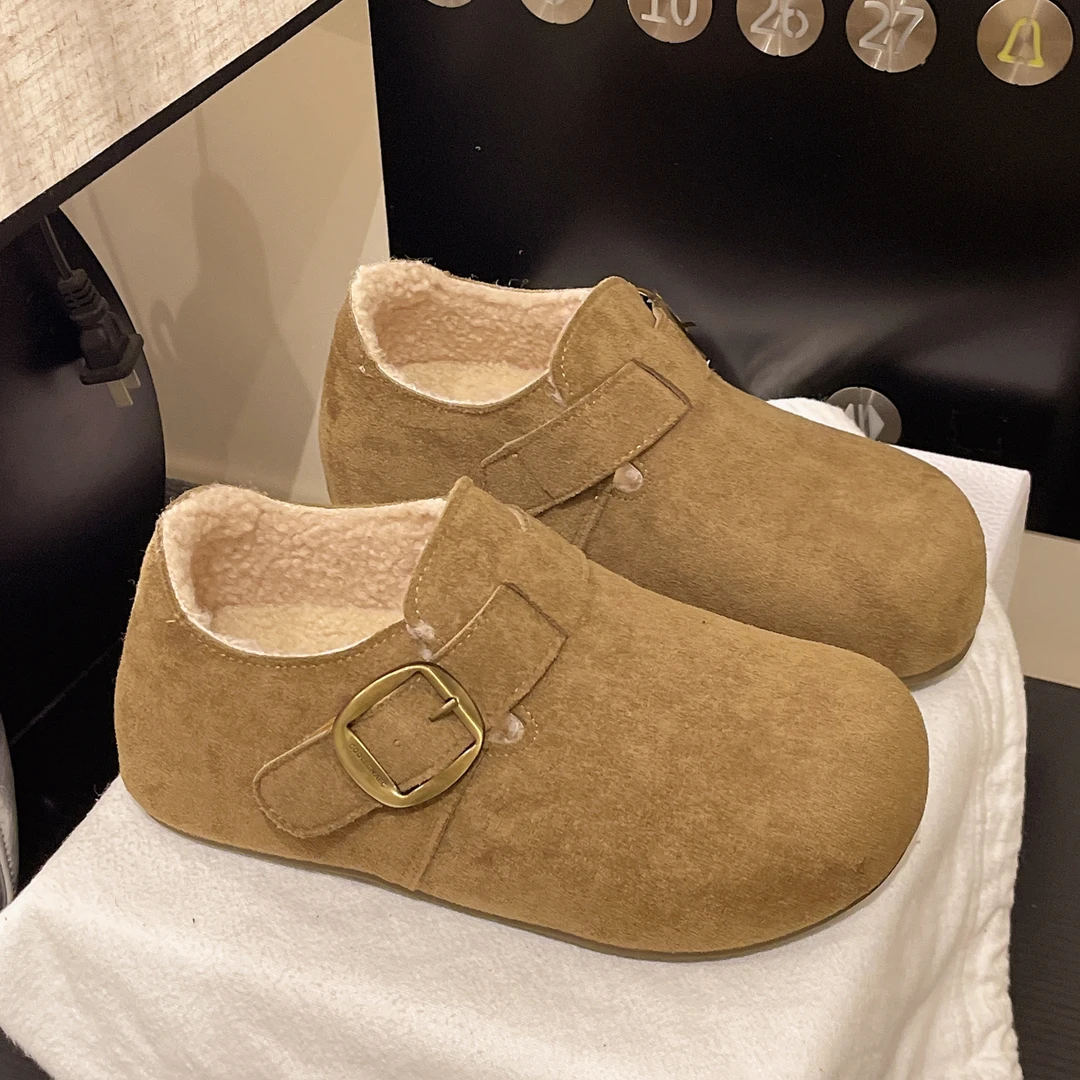土豆内增高勃肯鞋女士冬季加绒一脚蹬乐福鞋2025新款爆款绒面棉鞋