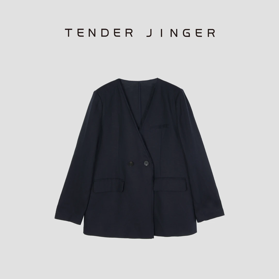 Tender Jinger【黑标】无领廓形亚麻西装外套T52TG80350