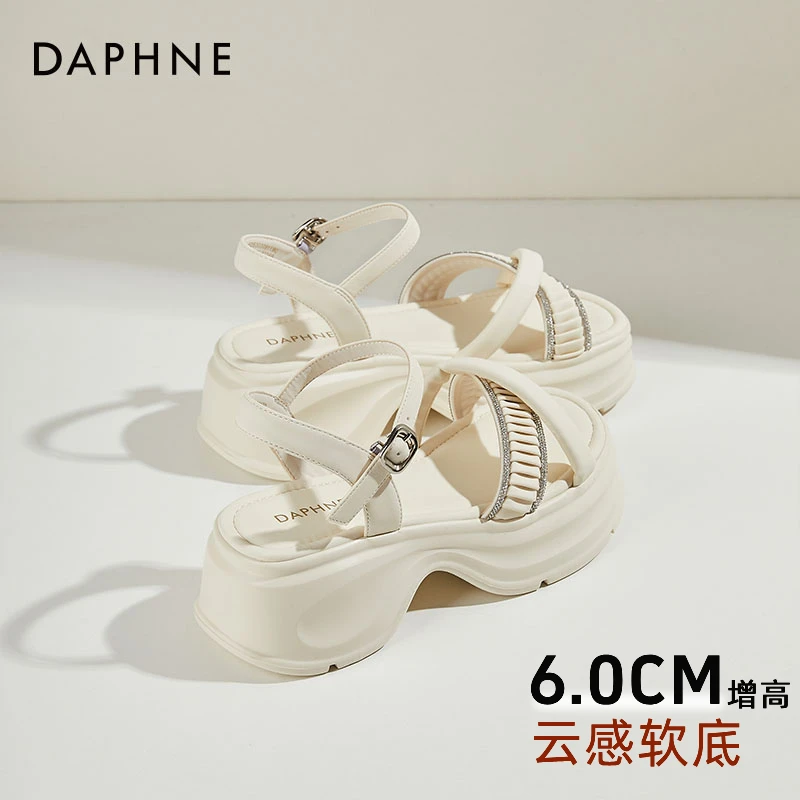 达芙妮厚底罗马凉鞋仙女风沙滩鞋2025新款夏季一字带法式外穿女鞋