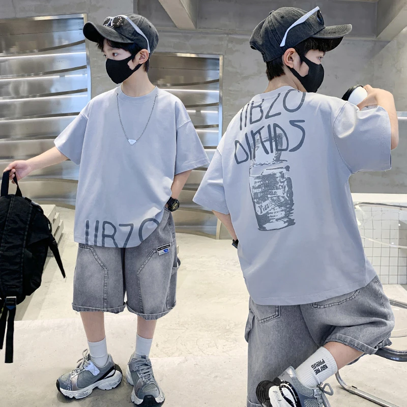男童夏装套装6-12岁潮流2025新款帅男孩洋气大童夏季短袖潮牌童装
