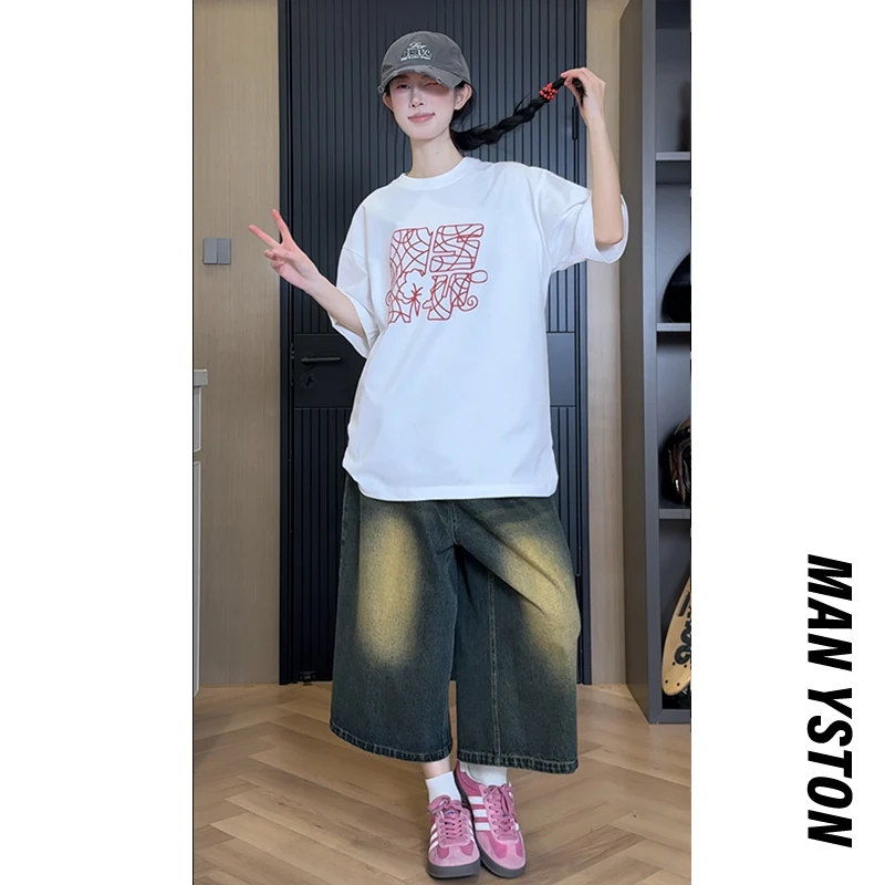 美式高街280g重磅短袖印花纯棉小众夏季国潮情侣装打底衫t恤上衣