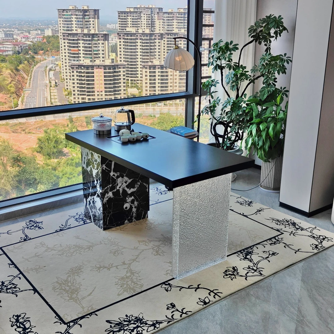 意式轻奢简约中古风家用阳台茶桌办公室茶室餐桌茶桌茶台家用茶桌