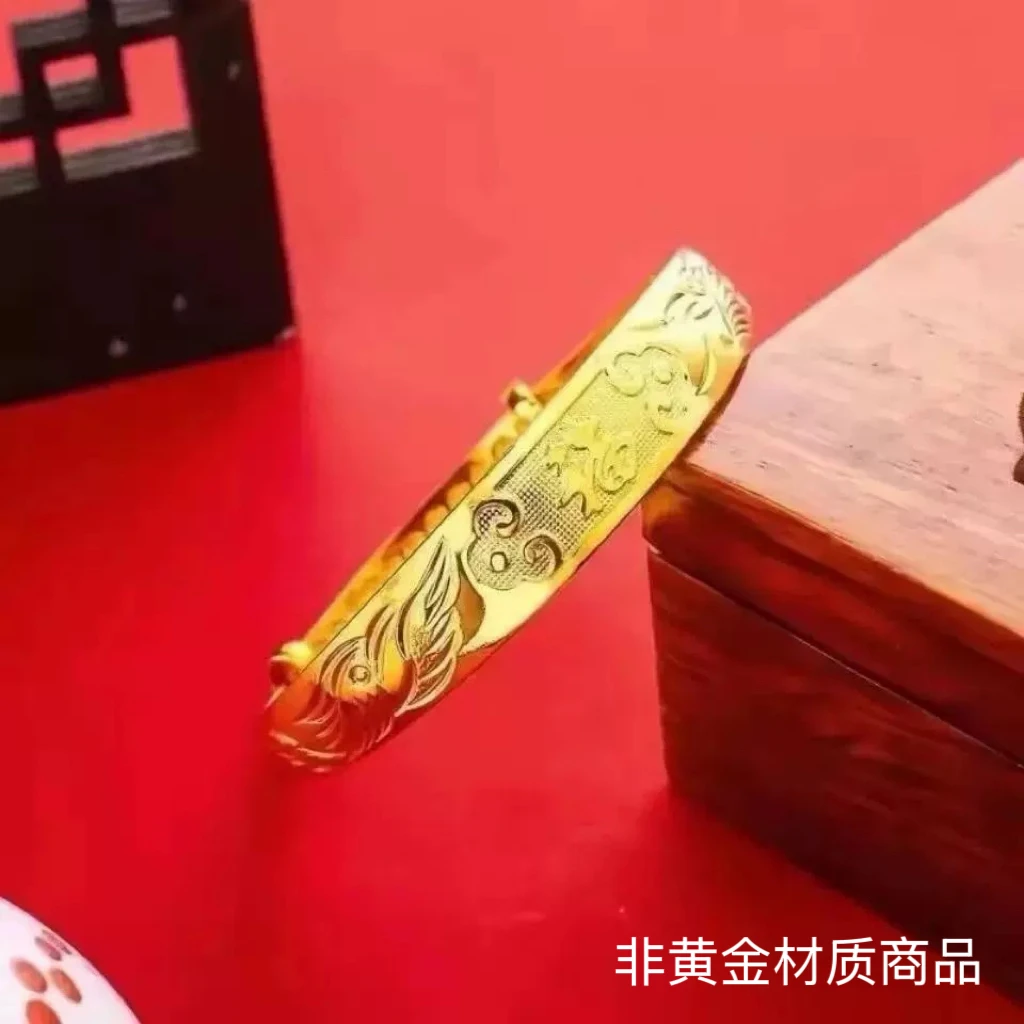 【香港ZHOUFU】高定典藏重工精雕龙凤呈祥百福临门臻品六合金福手镯