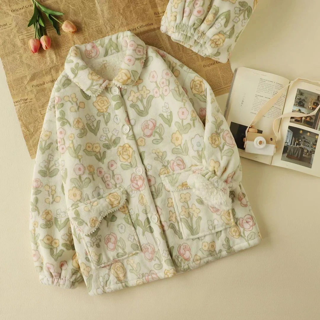 双层羊羔绒加厚加绒睡衣女秋冬季可爱珊瑚绒牛奶绒可外穿家居服