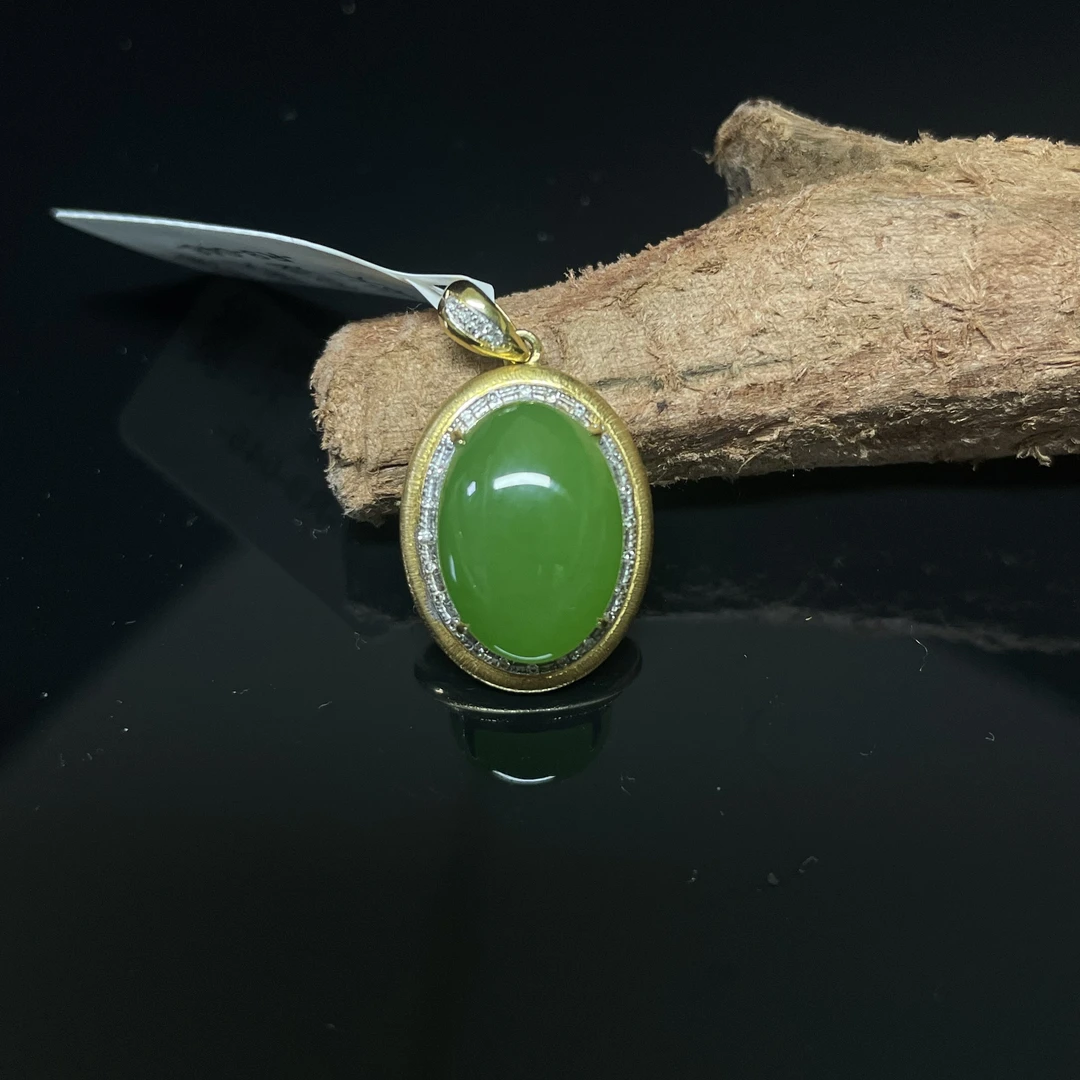 【润家玉】和田玉18K金镶小蛋面吊坠挂件多样性发其一 R9-046