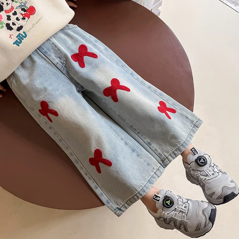 女童牛仔裤春秋款2025新款儿童春装洋气女宝宝裤子女孩春季阔腿裤