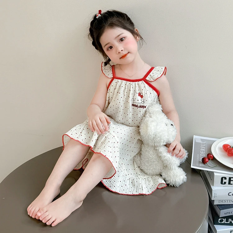 女童睡裙夏季纯棉100%全棉宝宝儿童薄款吊带睡衣家居服女孩空调服