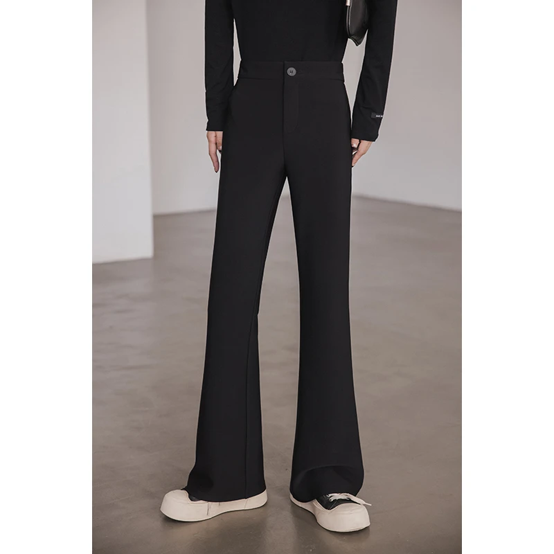 小谷粒黑色微喇裤女小个子2025秋季新款时尚流行好看修身休闲裤子