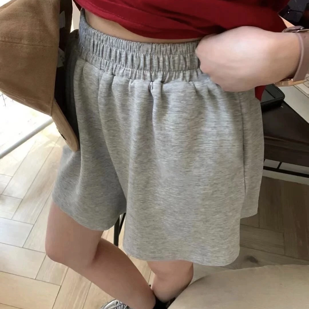 2506202阔腿松紧腰针织透气高腰四色短裤女休闲裤25春夏新款