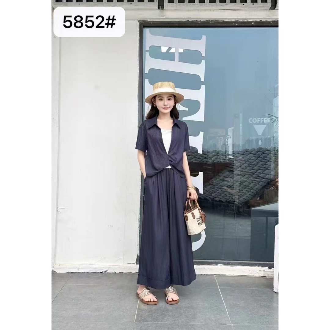 2025夏季新款时尚套装设计感休闲阔腿裤3件套HJ-1915