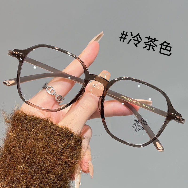 超轻显白浅透灰色女款近视眼镜可配度数素颜显脸小防蓝光平光镜架
