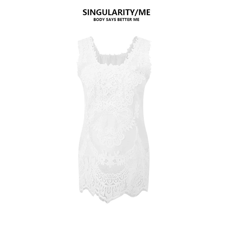 Singularity Me 4A 3818 亚麻桑蚕丝蕾丝花边法式优雅气质夏背心