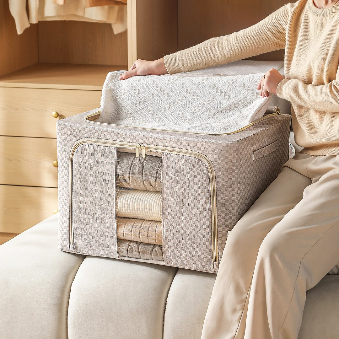 【母婴级抗菌版】天山棉麻棋盘格甲醛合格大容量防潮防尘收纳神器